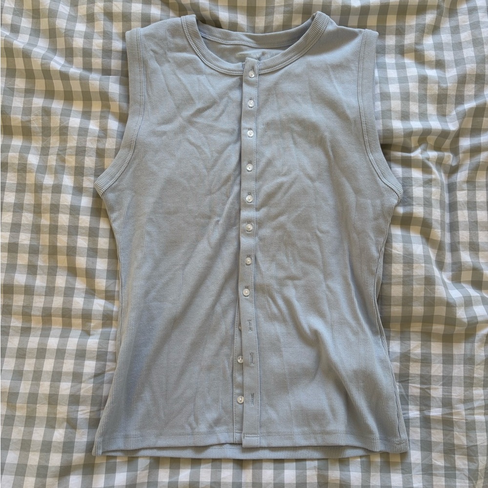 Abercrombie & Fitch Light Blue Sleeveless Button-Down Tank